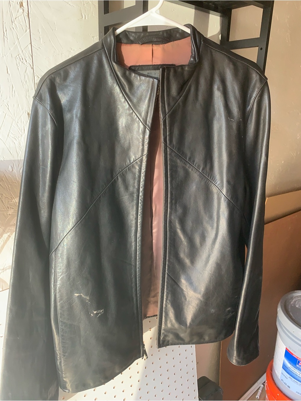 Banana Republic Black Leather Bomber Jacket with Rust Lining
